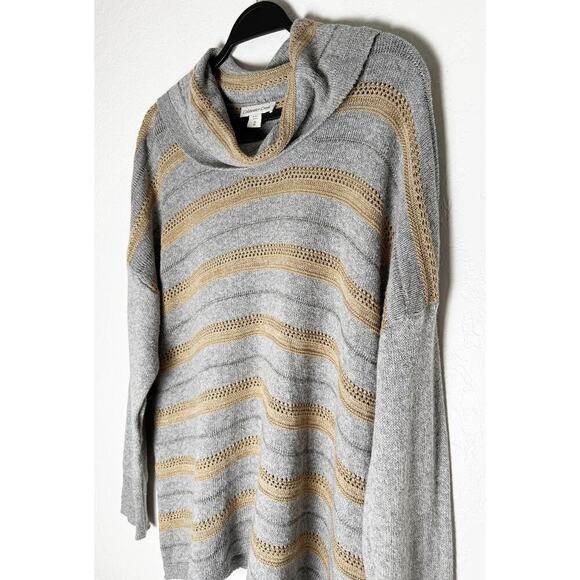 Coldwater Creek Women's Cowl Neck Sweater Wool Blend Striped Gray Gold Metallic - Picture 3 of 8